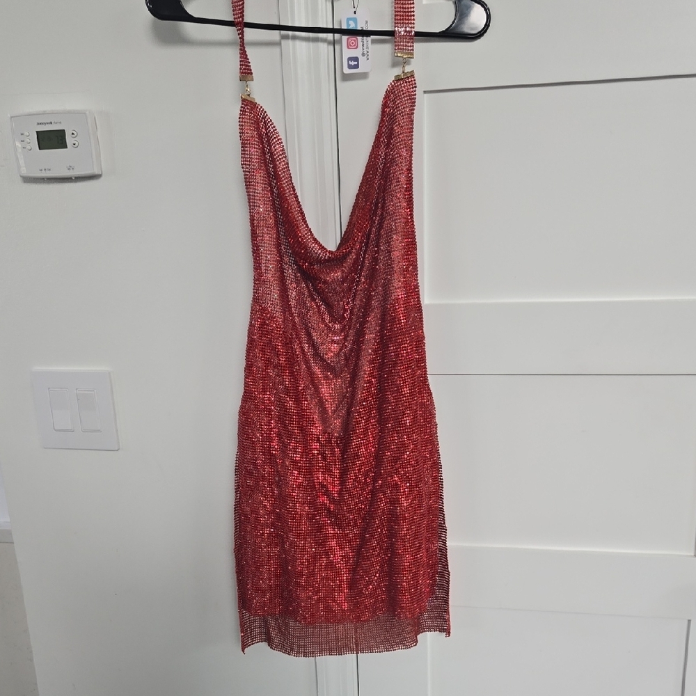 Red Sequin Draped Chain Dress, NO SIZE LISTED MEDUIM